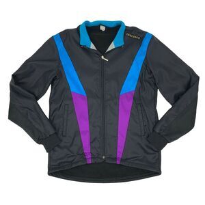 Vintage Descente Ski Jacket Womens XL Black Nylon Fleece Lined Waterproof *READ